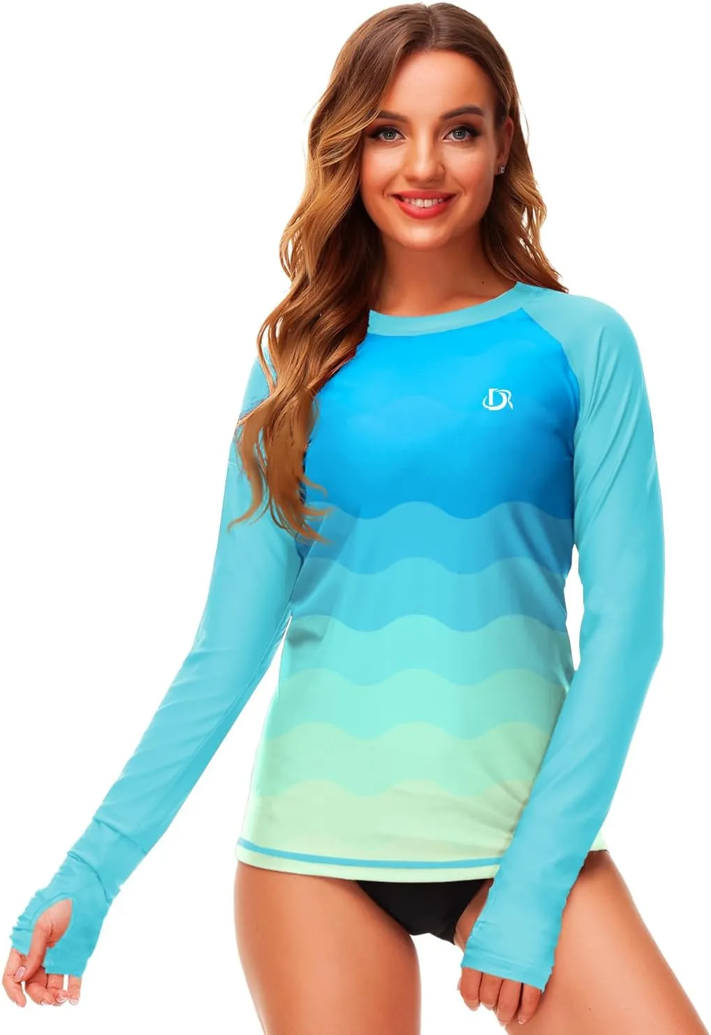 Deerose Womens Gradient Rash Guard UPF 50  Swim Shirts Surfing Top with Thumb Hole