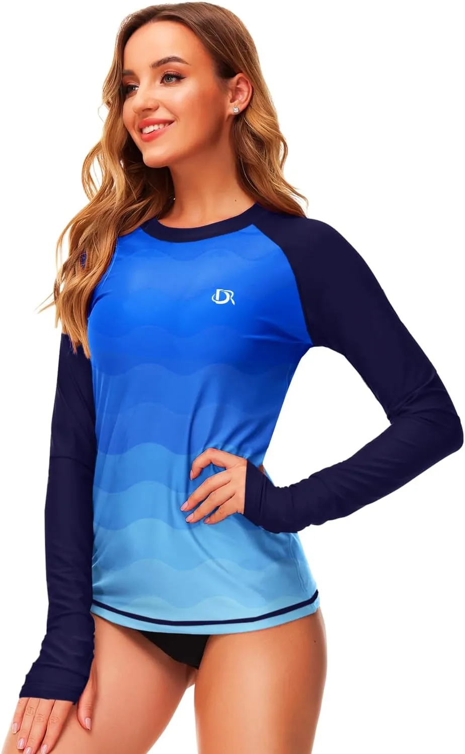 Deerose Womens Gradient Rash Guard UPF 50  Swim Shirts Surfing Top with Thumb Hole
