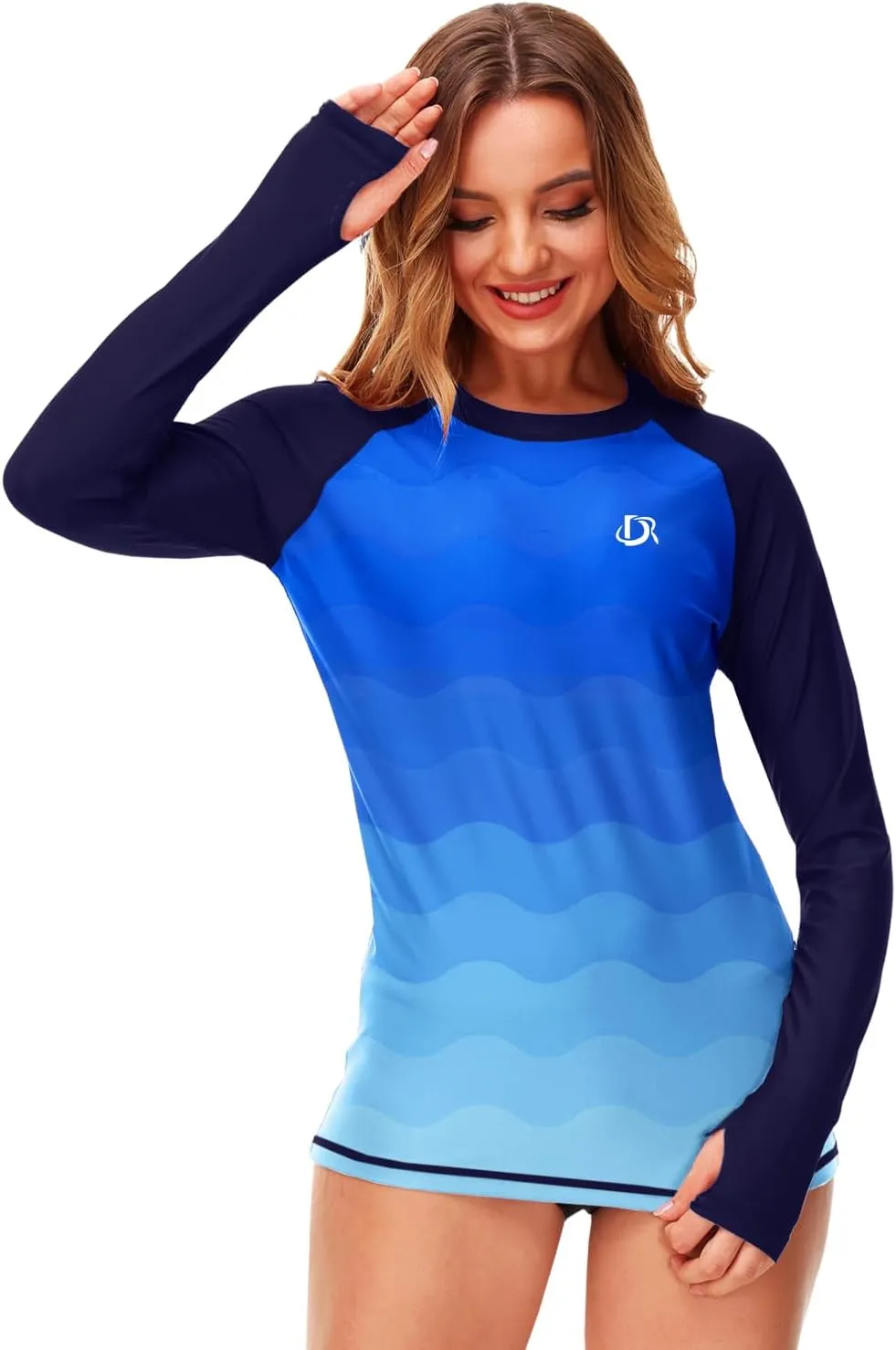 Deerose Womens Gradient Rash Guard UPF 50  Swim Shirts Surfing Top with Thumb Hole