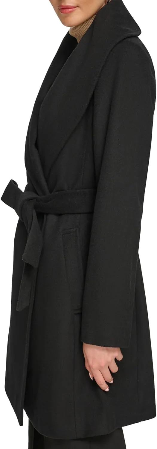 DKNY Women's Shawl Collar Wool Coat