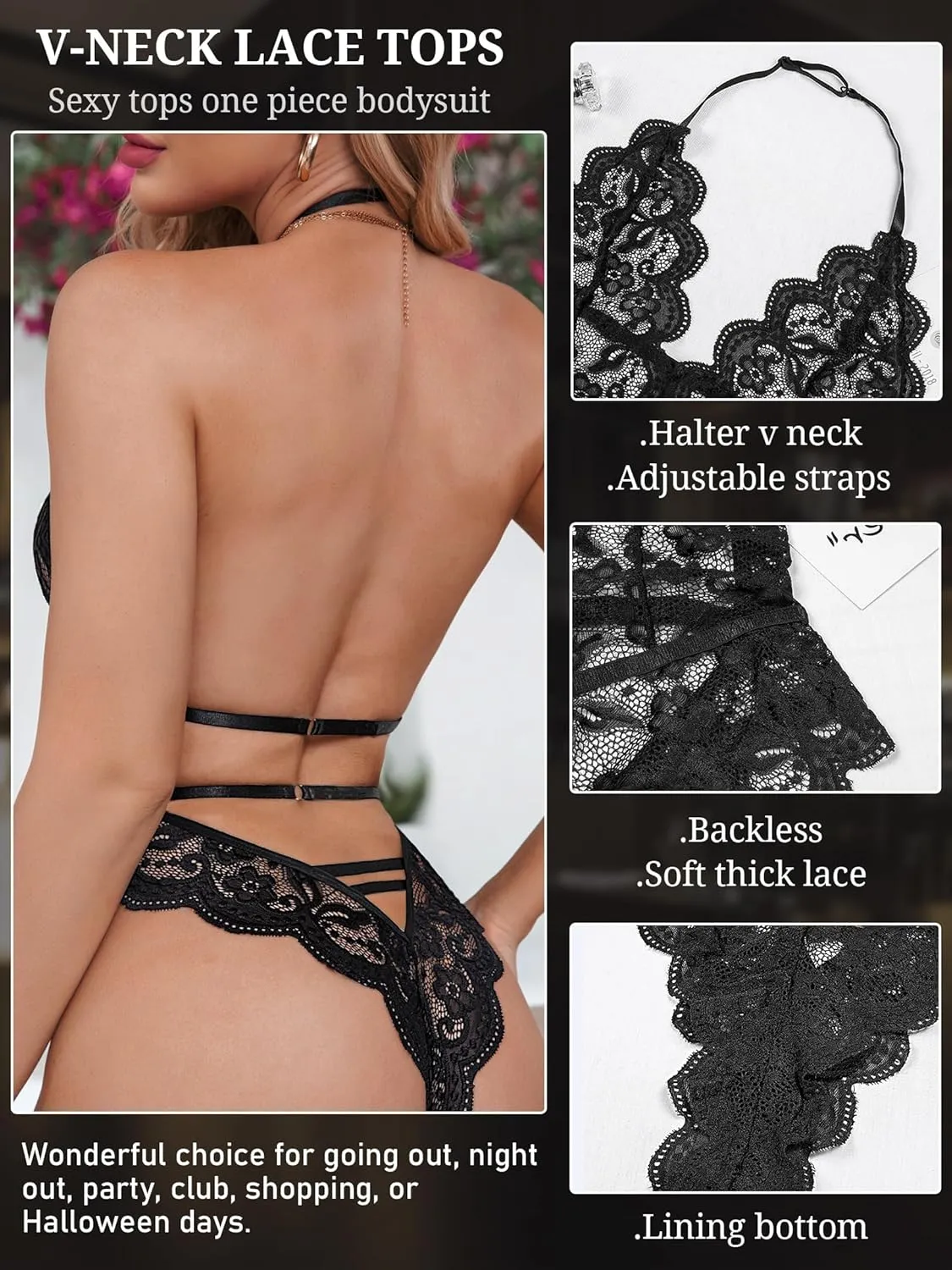 Dlsave Sexy Lingerie for Women,Deep V-Neck Lace Bodysuit Bridal Lingerie Backless One piece Teddy Body Suits Tops Wedding