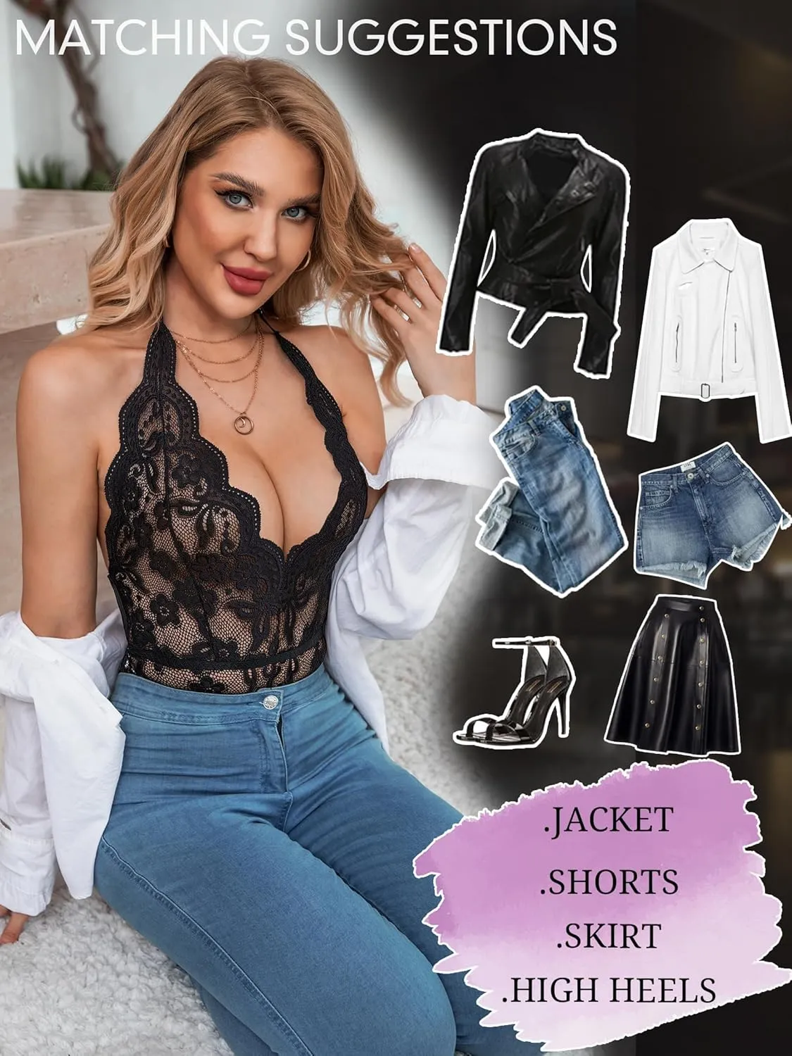 Dlsave Sexy Lingerie for Women,Deep V-Neck Lace Bodysuit Bridal Lingerie Backless One piece Teddy Body Suits Tops Wedding