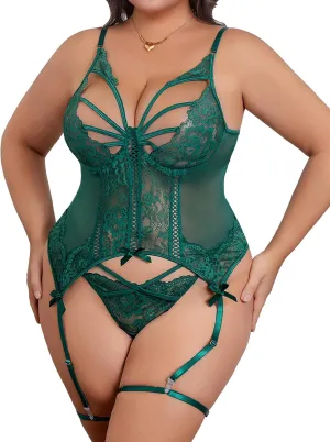 Donnalla Plus Size Lingerie for Curvy Women Sexy Lace Corset and Panty Outfits Garter Lingerie Sets L-4XL