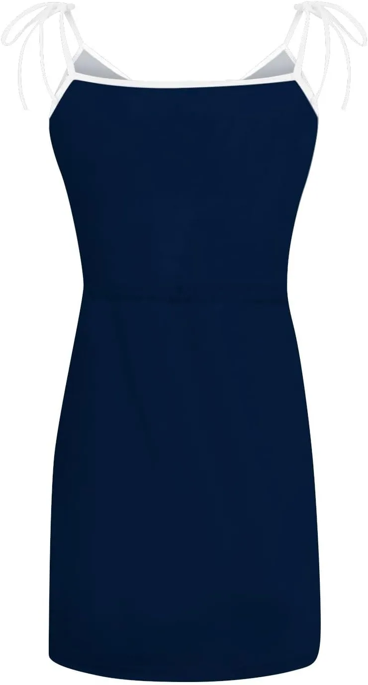 Dresses for Women 2024 Pockets Drawstring Tank Dresses Printed V Neck Mini Dresses Sleeveless Casual Beach Dress