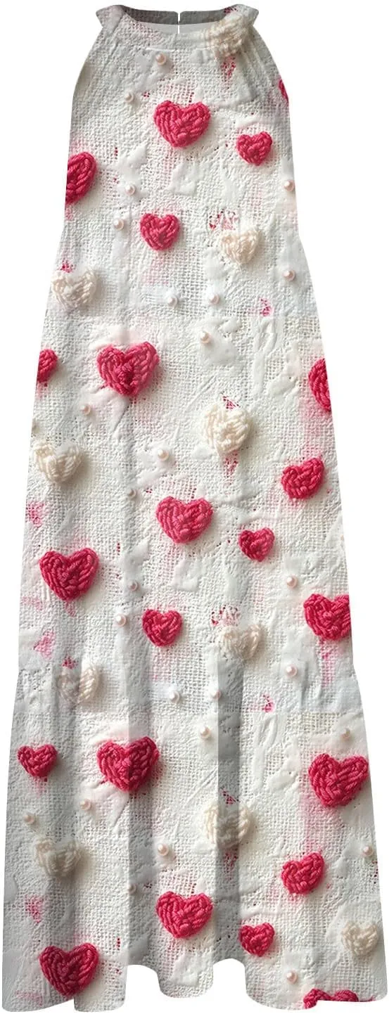 Dresses for Women 2025 Hanging Neck Splicing Beach Dress Floral Print Sleeveless Tank Dresses Casual Midi Dresses