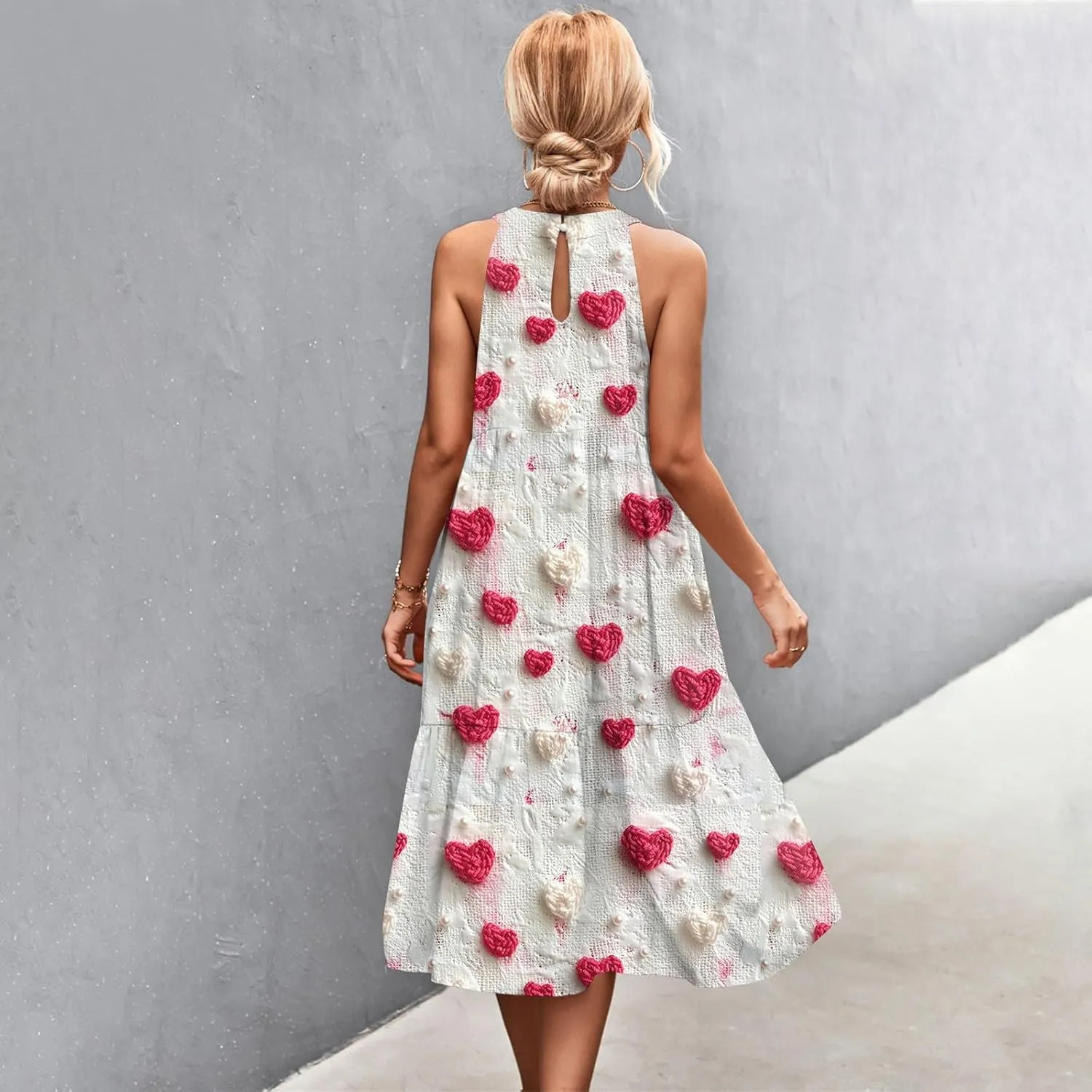 Dresses for Women 2025 Hanging Neck Splicing Beach Dress Floral Print Sleeveless Tank Dresses Casual Midi Dresses