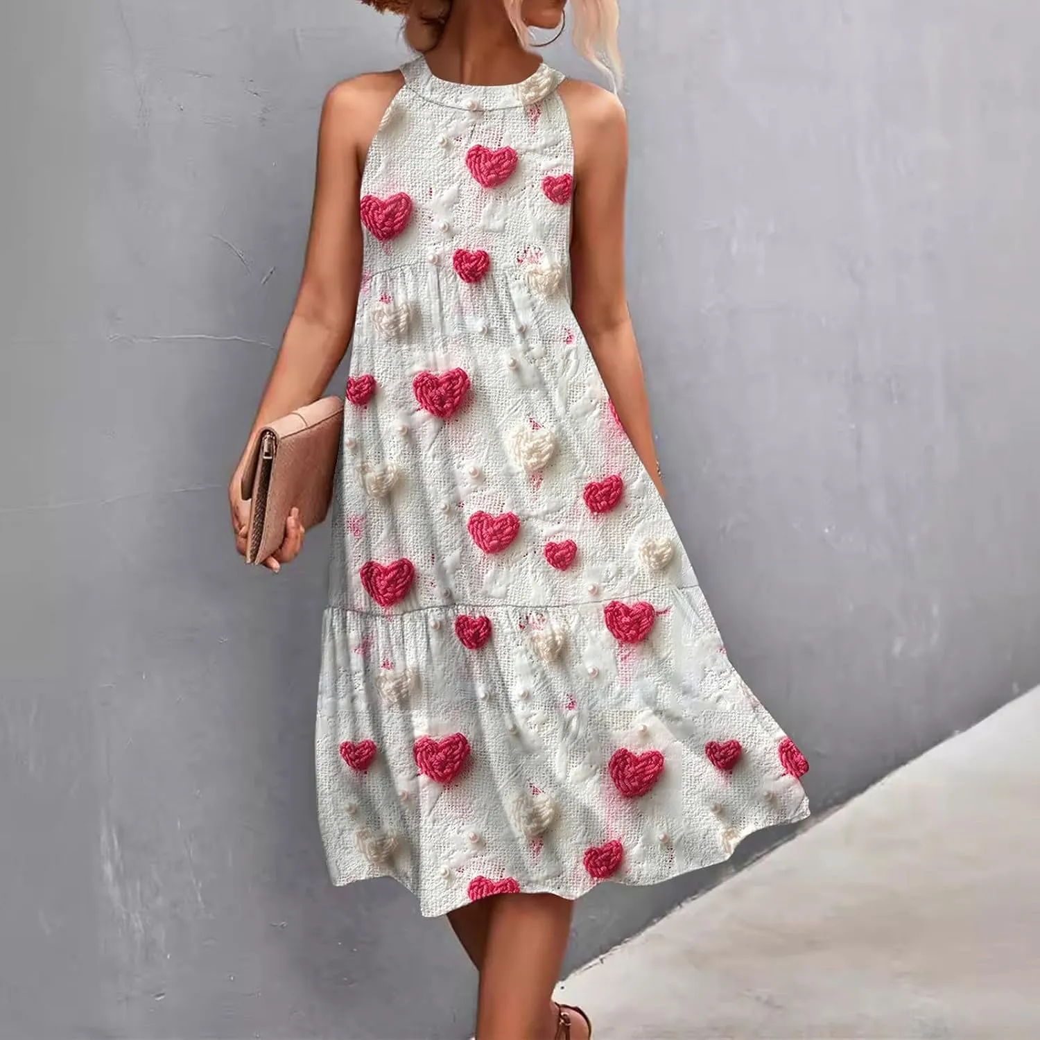 Dresses for Women 2025 Hanging Neck Splicing Beach Dress Floral Print Sleeveless Tank Dresses Casual Midi Dresses