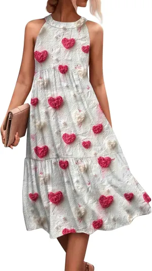 Dresses for Women 2025 Hanging Neck Splicing Beach Dress Floral Print Sleeveless Tank Dresses Casual Midi Dresses