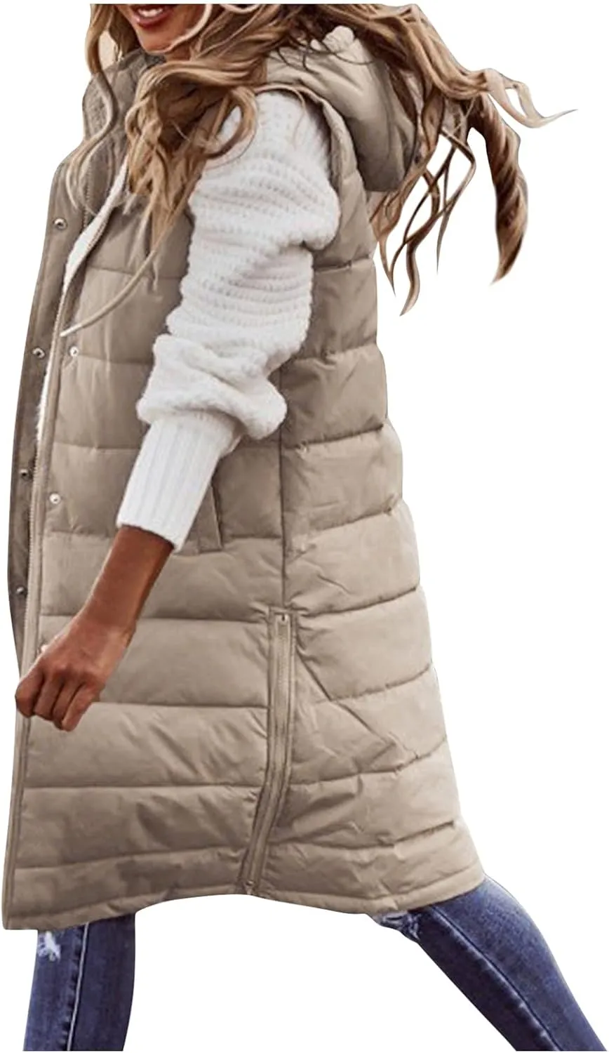 Eduavar Jackets for Women Trendy Winter Puffer Jacket Womens with Hood Warm Sleeveless Down Vest Full Zip Cardigan Coats