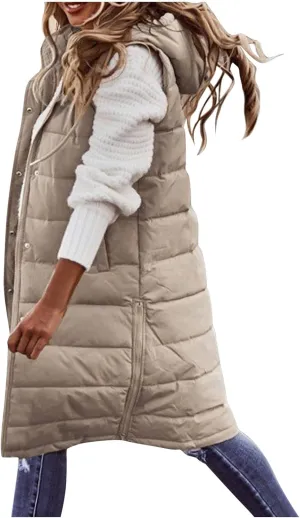 Eduavar Jackets for Women Trendy Winter Puffer Jacket Womens with Hood Warm Sleeveless Down Vest Full Zip Cardigan Coats