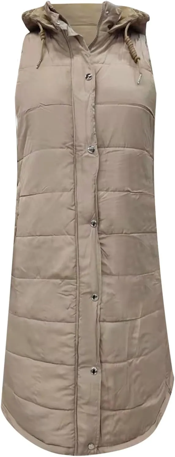 Eduavar Jackets for Women Trendy Winter Puffer Jacket Womens with Hood Warm Sleeveless Down Vest Full Zip Cardigan Coats