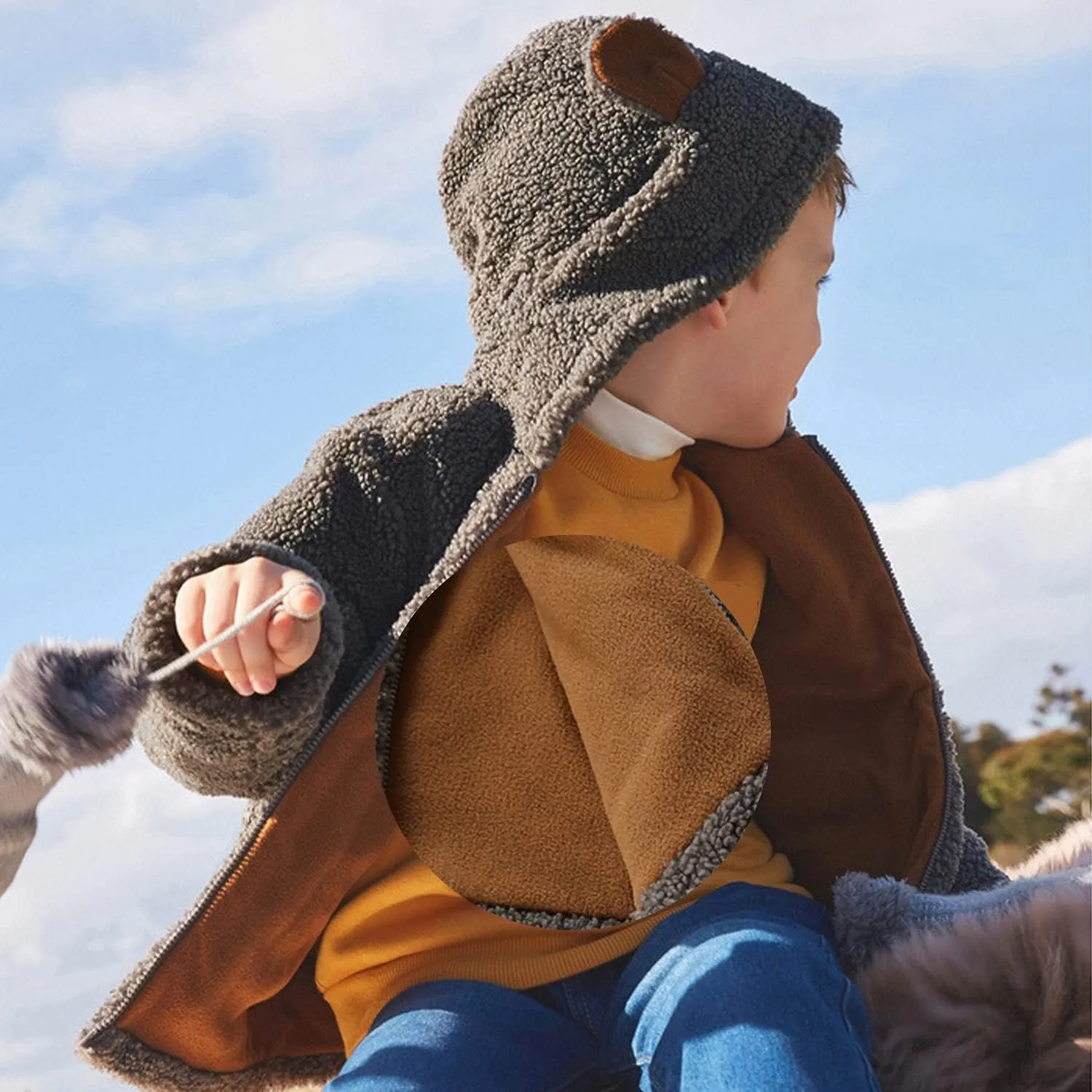 EISHOW Baby Girls Boys Winter Fleece Coat Little Kids Fuzzy Faux Shearling Zipper Jacket Warm Hooded Outwear Winter Outfits