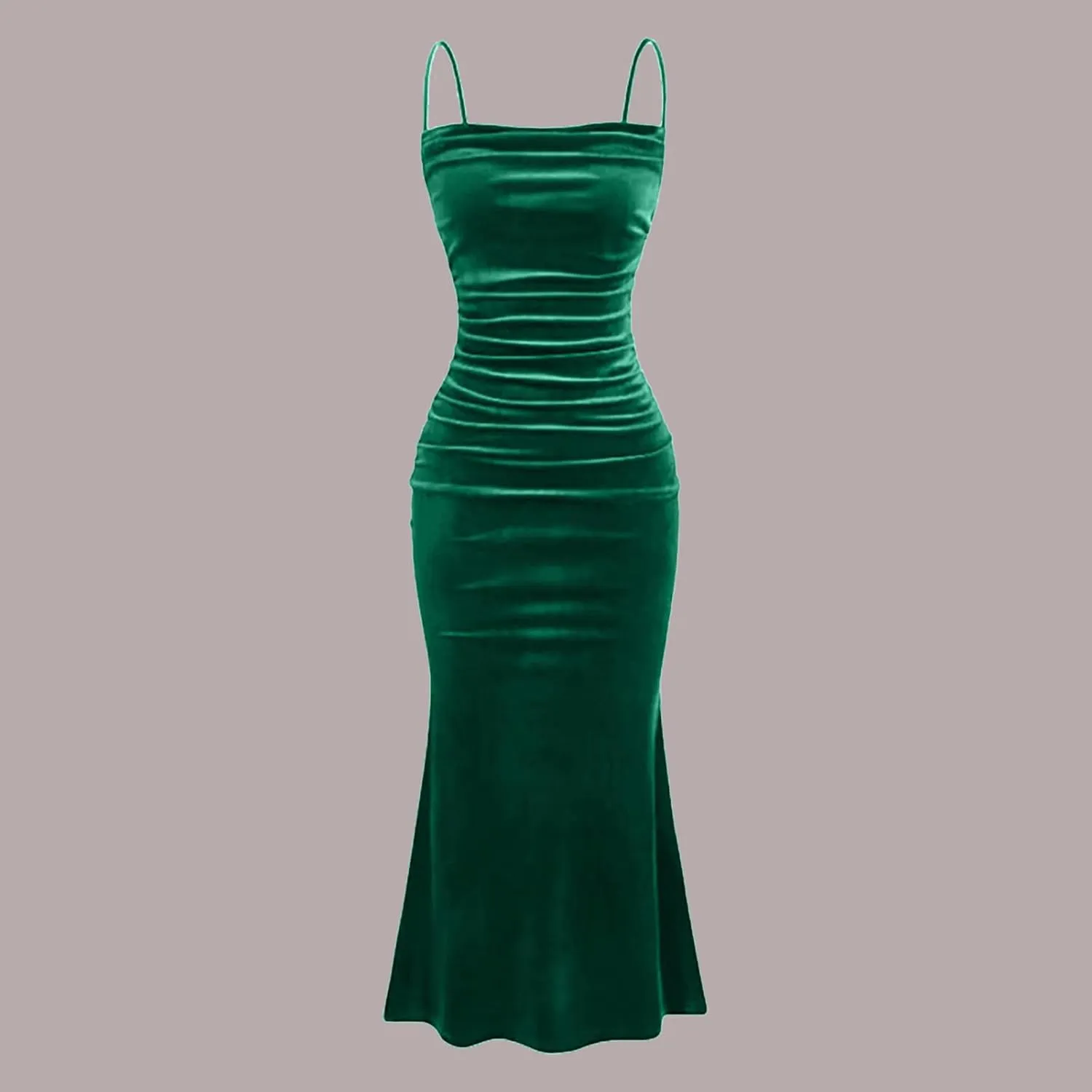 Elegant Velvet Dress for Women Spaghetti Strap Sleeveless Bodycon Mermaid Dress Ruched Cocktail Party Dresses