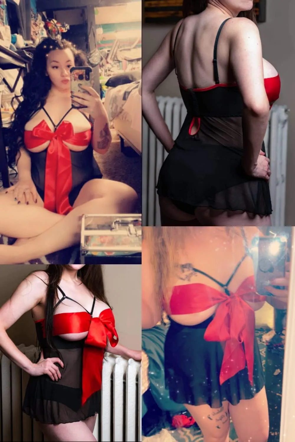 Ella Lust Unwrap Me Lingerie for Women - Sexy Plus Size Babydoll for Him Red Open Bow Teddy Outfit