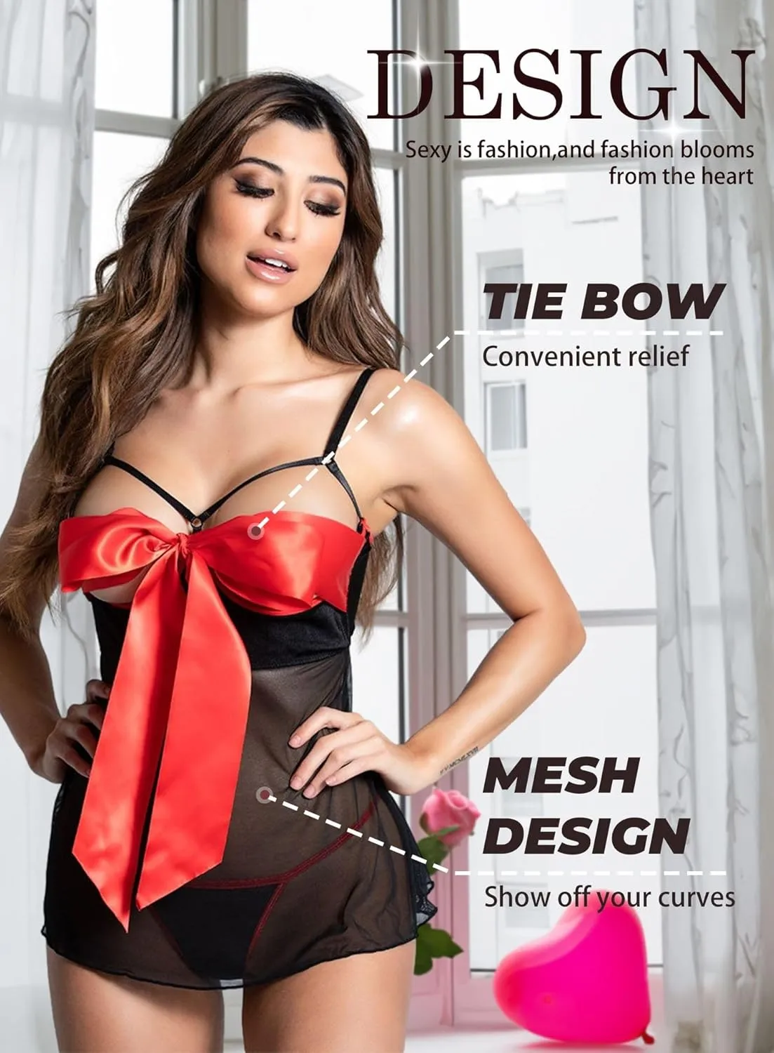 Ella Lust Unwrap Me Lingerie for Women - Sexy Plus Size Babydoll for Him Red Open Bow Teddy Outfit