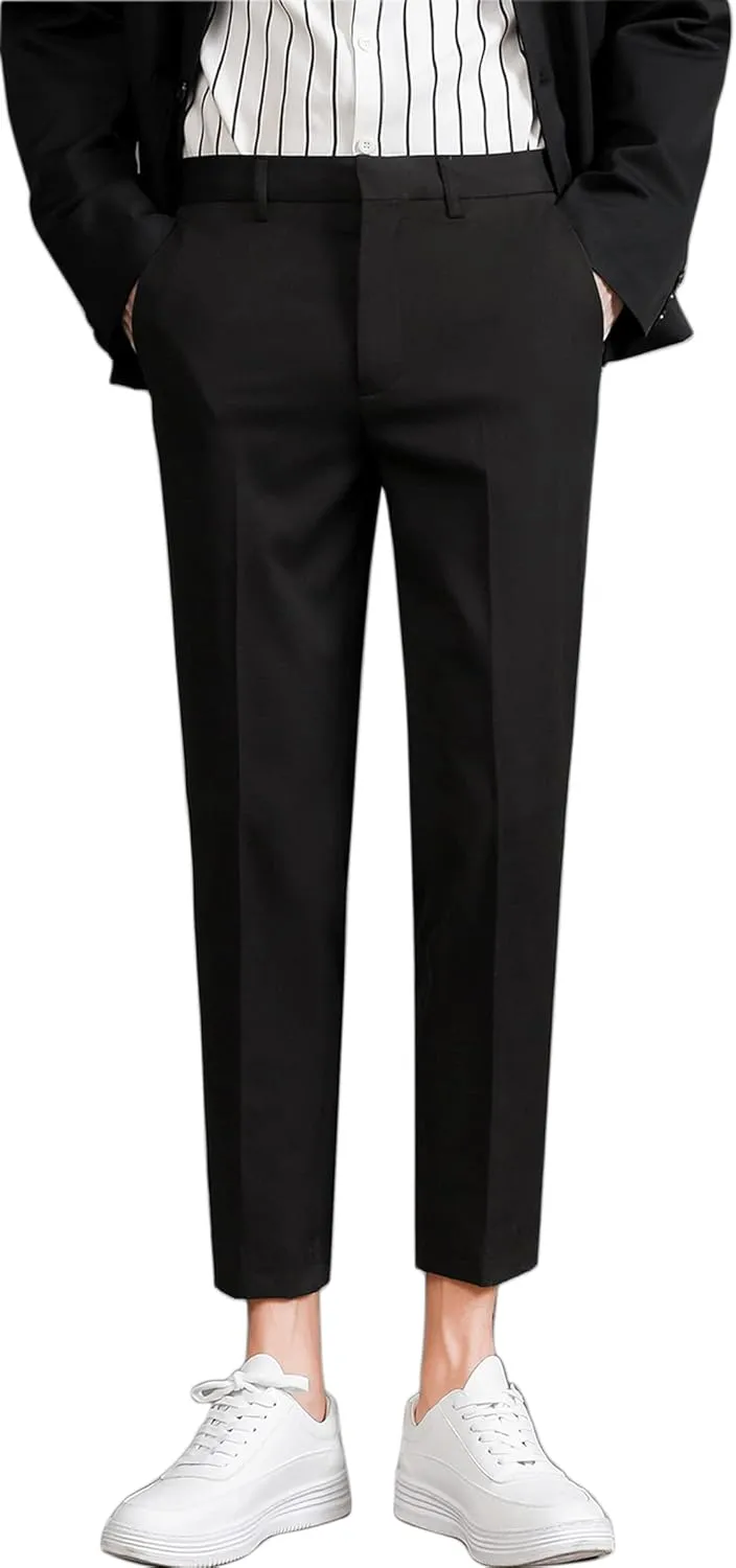 ESSYSHE Mens Cropped Slim Fit Dress Pants Tapered Ankle Dress Pants Suit Pants