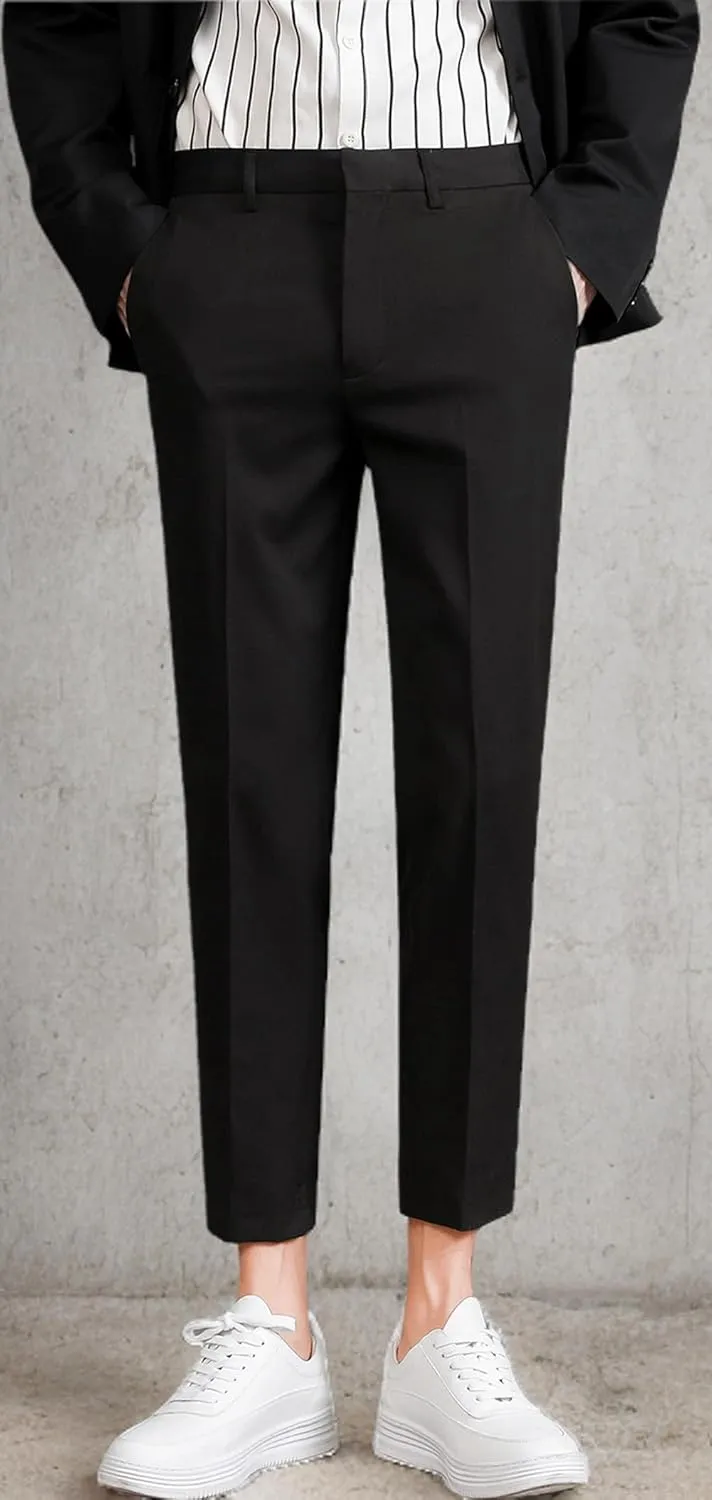 ESSYSHE Mens Cropped Slim Fit Dress Pants Tapered Ankle Dress Pants Suit Pants