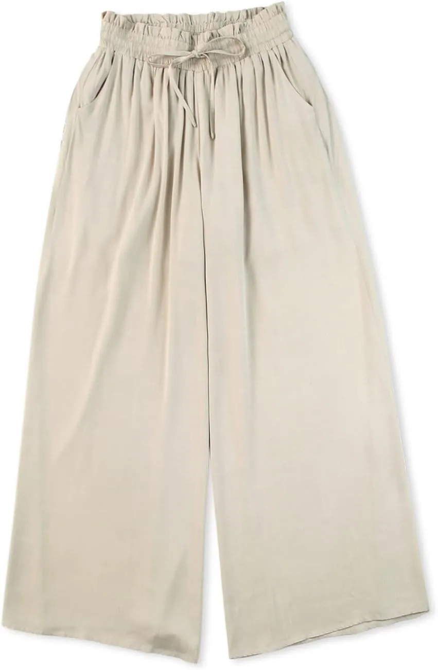 EVALESS Womens Casual Wide Leg Pants Flowy Elastic Drawstring Waist Palazzo Pants with Pockets