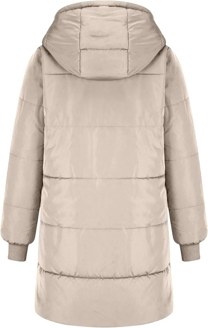 Fall Jacket Women, Warm Down Coats Zipper Fleece Lined Puffer Outerwear Long Sleeve Slim Outerwear with Pocket