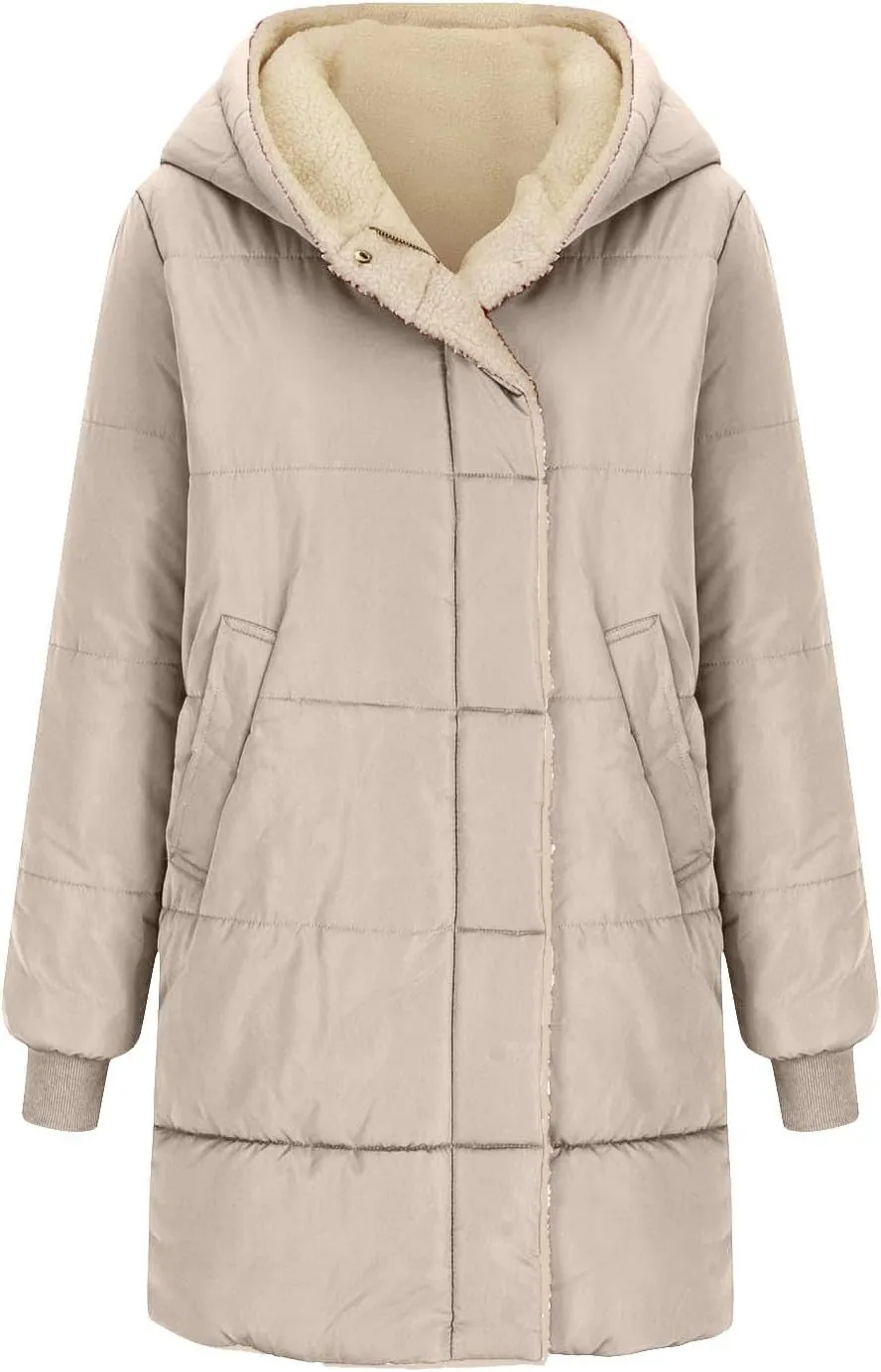 Fall Jacket Women, Warm Down Coats Zipper Fleece Lined Puffer Outerwear Long Sleeve Slim Outerwear with Pocket