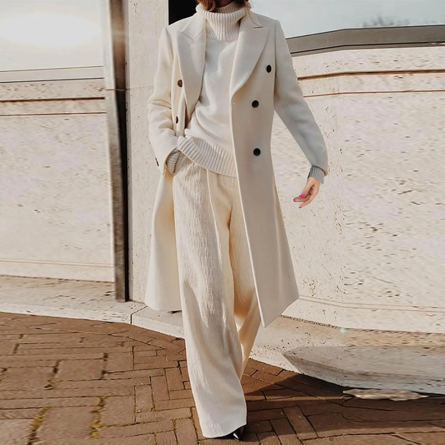 Fall Wool Coats for Women 2024 Casual Notch Lapel Single-Breasted Trench Coats Wool Blend Warm Winter Pea Coats