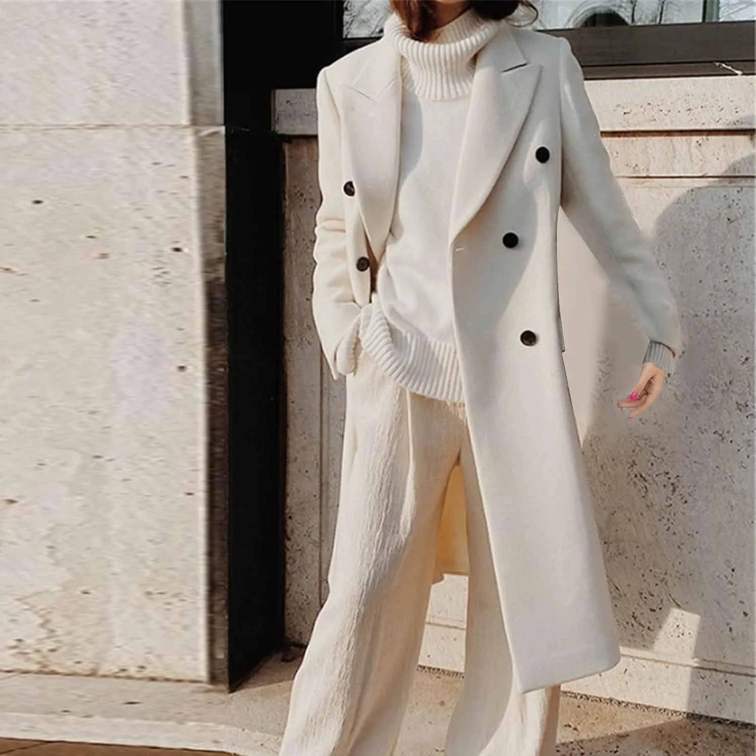 Fall Wool Coats for Women 2024 Casual Notch Lapel Single-Breasted Trench Coats Wool Blend Warm Winter Pea Coats
