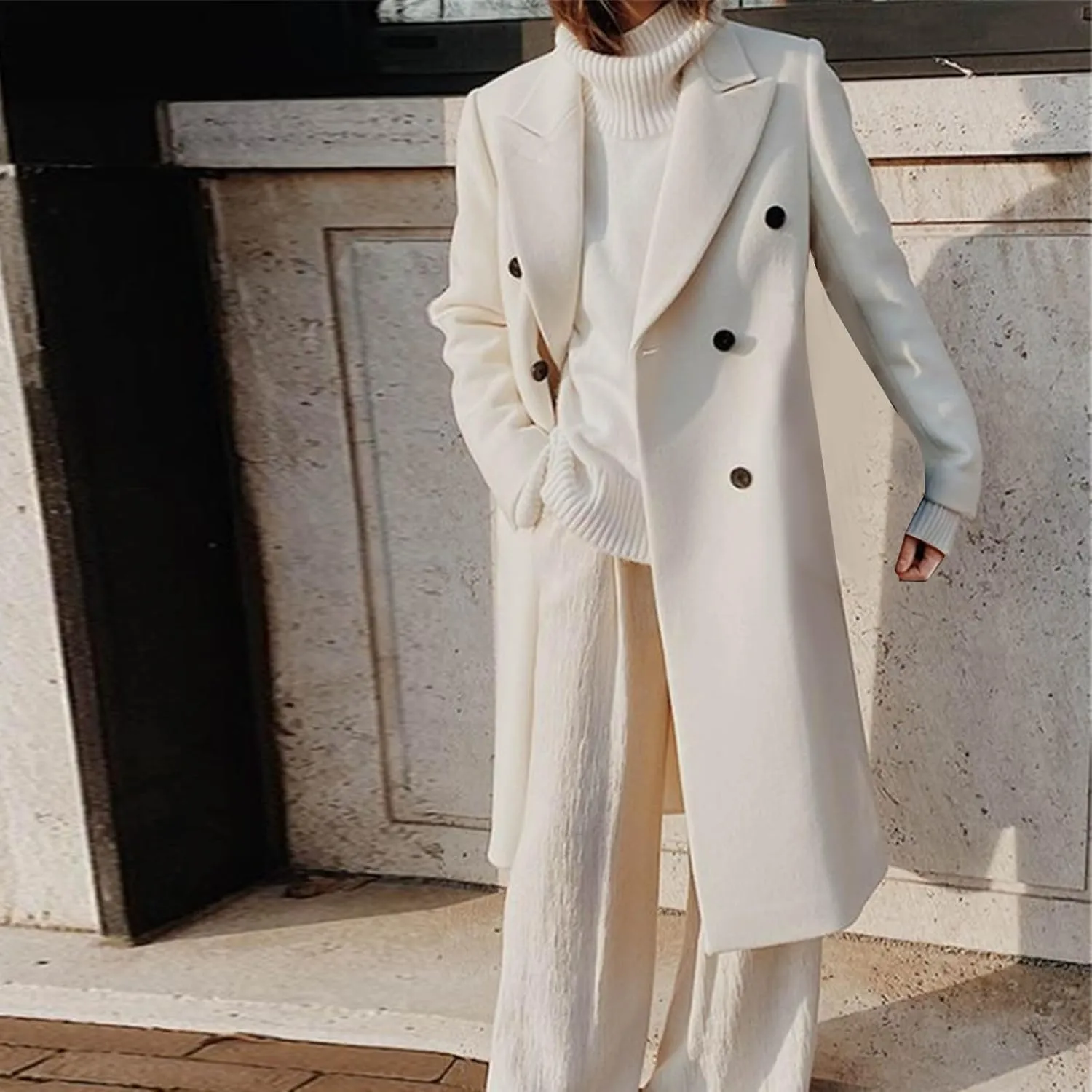 Fall Wool Coats for Women 2024 Casual Notch Lapel Single-Breasted Trench Coats Wool Blend Warm Winter Pea Coats
