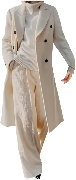 Fall Wool Coats for Women 2024 Casual Notch Lapel Single-Breasted Trench Coats Wool Blend Warm Winter Pea Coats