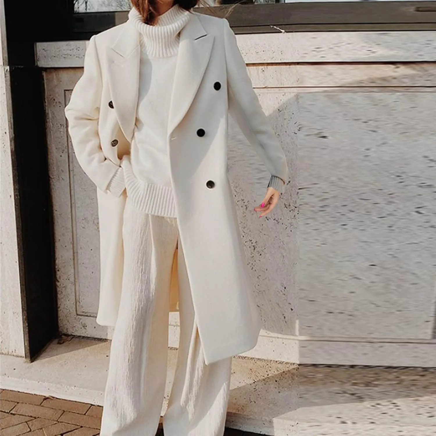 Fall Wool Coats for Women 2024 Casual Notch Lapel Single-Breasted Trench Coats Wool Blend Warm Winter Pea Coats