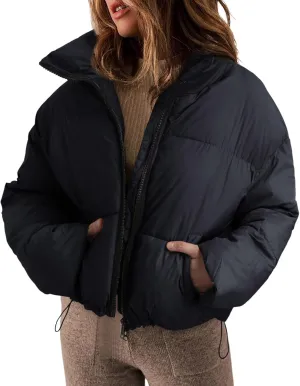 Fashion Cropped Winter Coats for Women Oversized Long Sleeve Zipper Padded Quilted Coat Thickened Warm Puffer Jacket