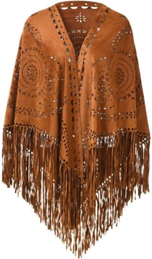 Faux Suede Fringe Lace Shawls and Wraps with Tassel for Women Evening Dresses Triangle Stoles Cover Up Wrap Scarf