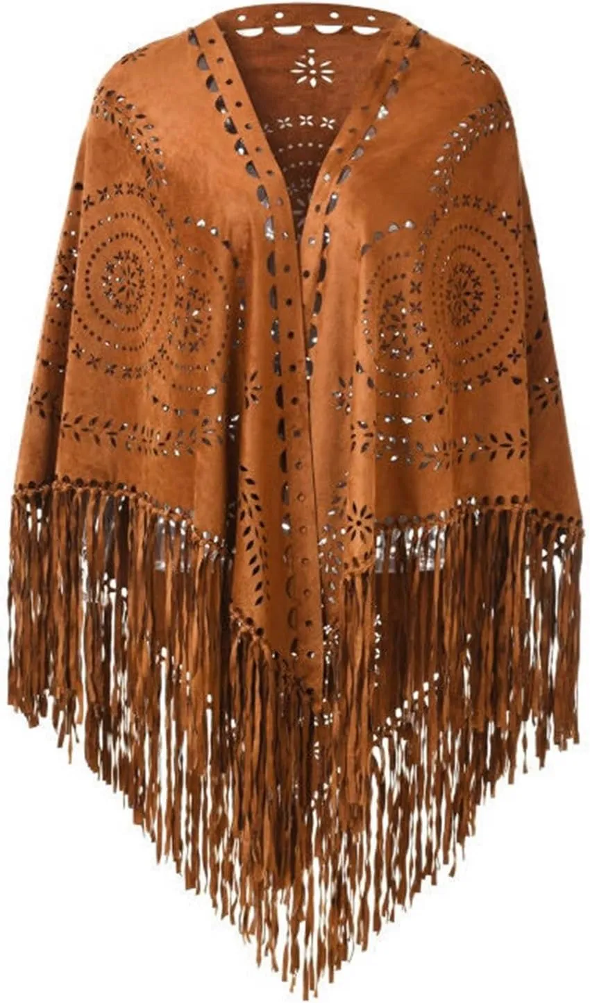 Faux Suede Fringe Lace Shawls and Wraps with Tassel for Women Evening Dresses Triangle Stoles Cover Up Wrap Scarf
