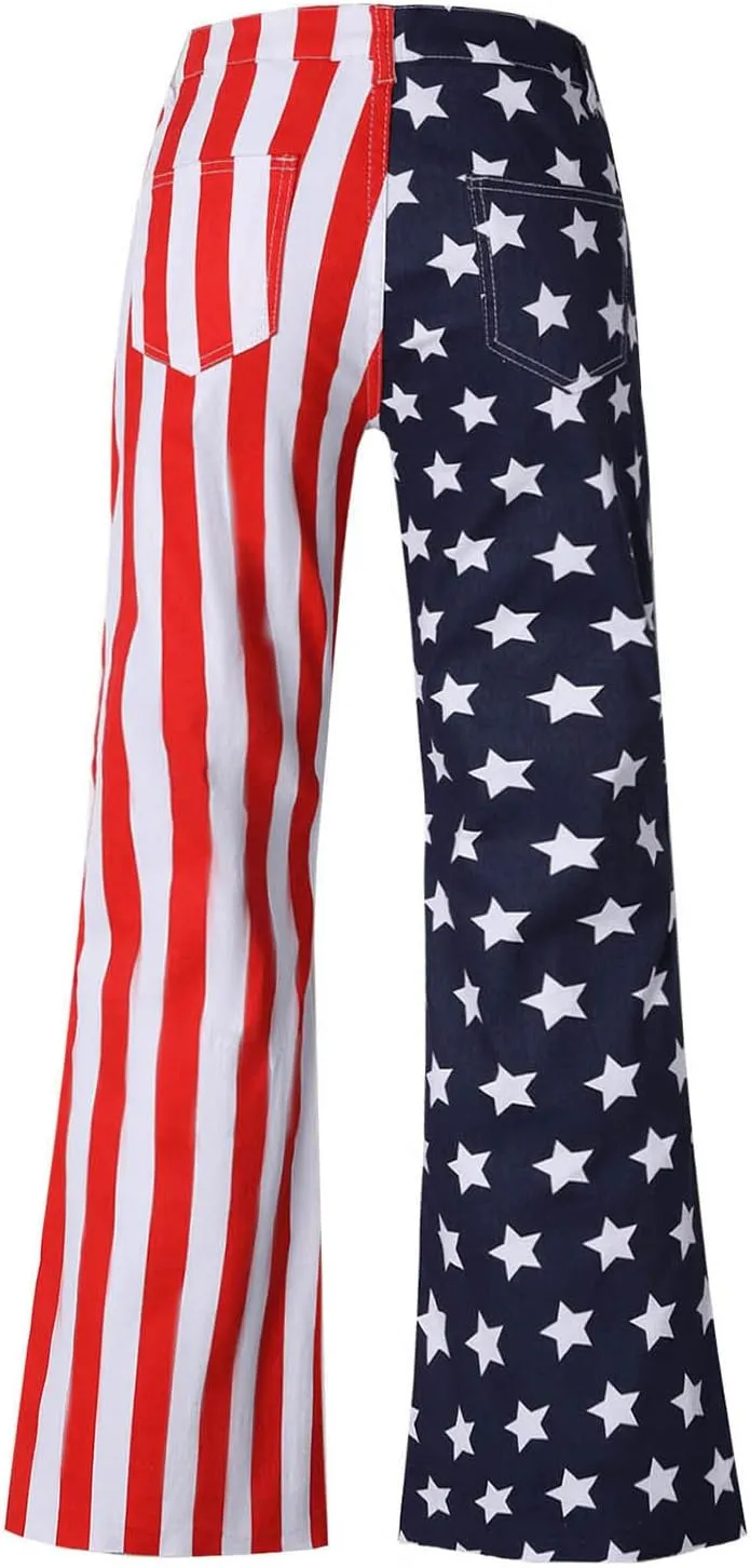 Flare Jeans for Women High Waisted Stretchy American Flag Bell Bottoms Denim Flare Pants 4th of July Patriotic Trouser