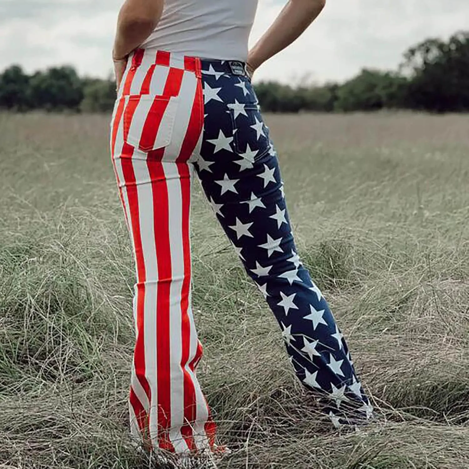 Flare Jeans for Women High Waisted Stretchy American Flag Bell Bottoms Denim Flare Pants 4th of July Patriotic Trouser