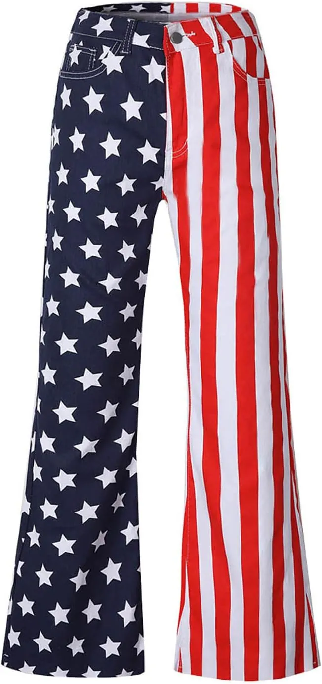 Flare Jeans for Women High Waisted Stretchy American Flag Bell Bottoms Denim Flare Pants 4th of July Patriotic Trouser