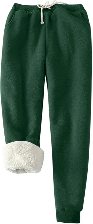 Fleece Pants Women 2024 High Waisted Thermal Tights Casual Drawstring Sweatpants Sherpa Lined Athletic Winter Pants