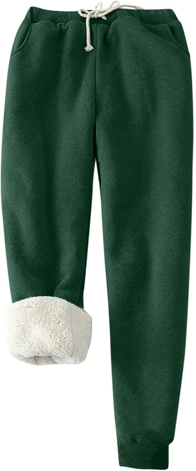Fleece Pants Women 2024 High Waisted Thermal Tights Casual Drawstring Sweatpants Sherpa Lined Athletic Winter Pants