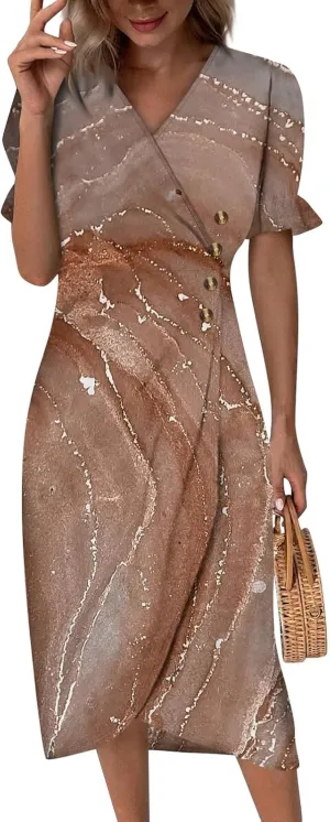 Formal Dresses for Women Curvy Summer Wrap Boho Maxi Dress V Neck Short Sleeve Hem Split Beach Prom Dresses 2025