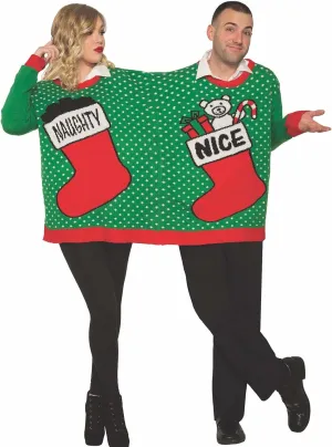 Forum Novelties Women's Naughty and Nice Ugly Christmas Sweater for Two