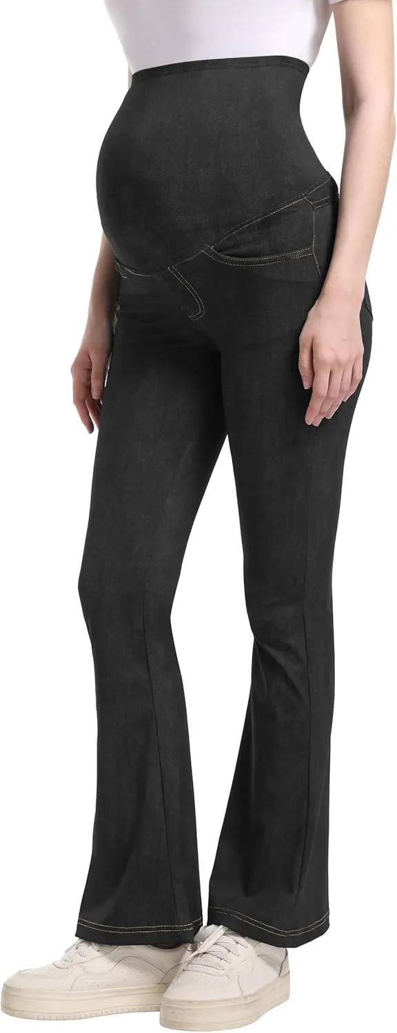 Foucome Maternity Bootcut Jeans Stretchy Flare Jeggings Pregnancy Flare Denim Pants Bell Bottoms with Pockets