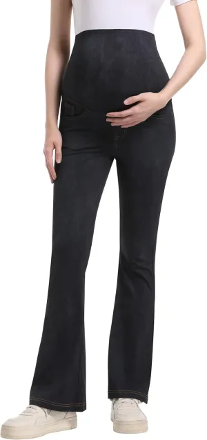 Foucome Maternity Bootcut Jeans Stretchy Flare Jeggings Pregnancy Flare Denim Pants Bell Bottoms with Pockets