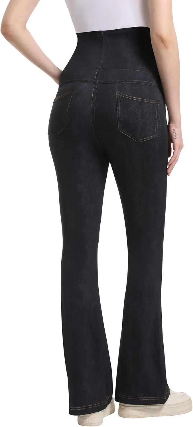 Foucome Maternity Bootcut Jeans Stretchy Flare Jeggings Pregnancy Flare Denim Pants Bell Bottoms with Pockets