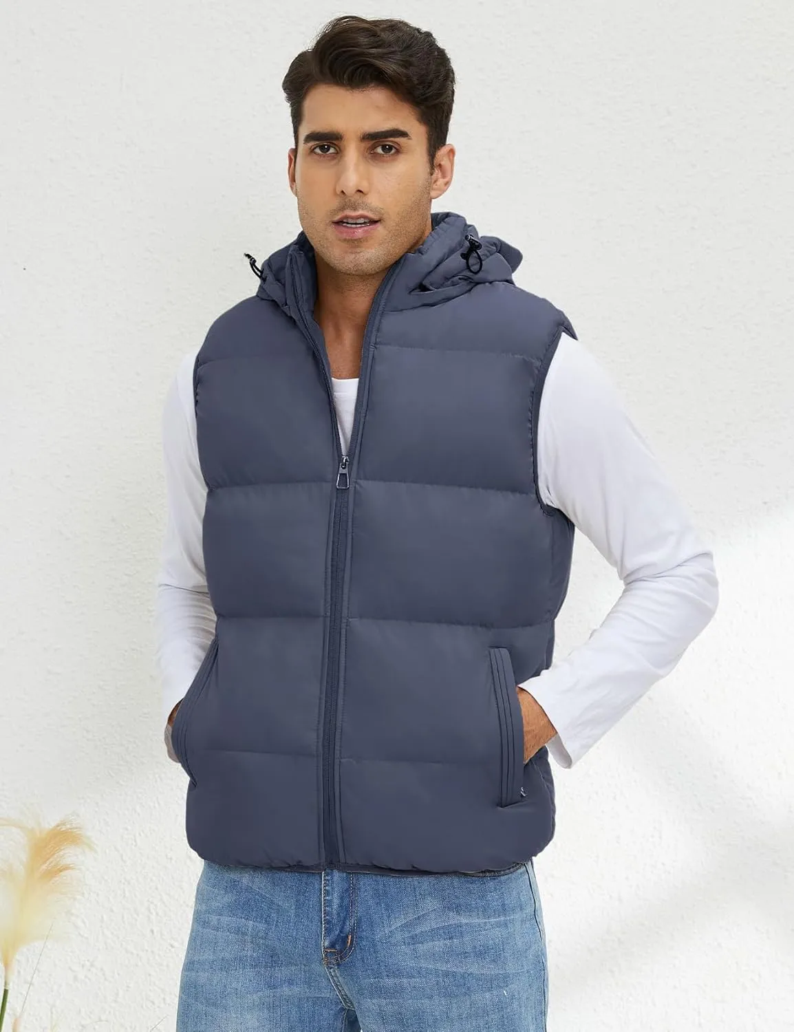Gihuo Men's Hooded Puffer Vest Sleeveless Zip Up Padded Jackets Coat Lightweight Quilted Gilet with Pockets