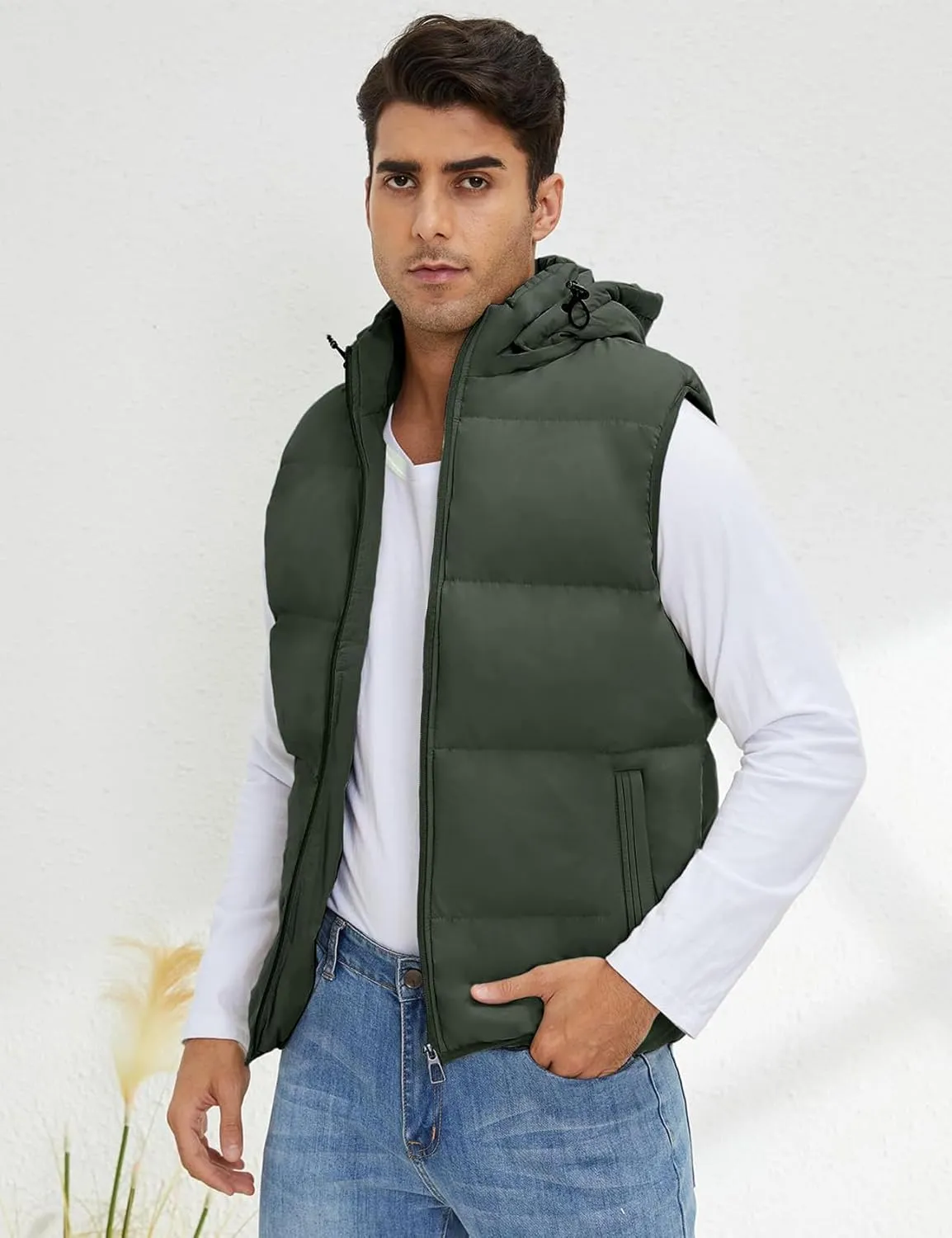 Gihuo Men's Hooded Puffer Vest Sleeveless Zip Up Padded Jackets Coat Lightweight Quilted Gilet with Pockets