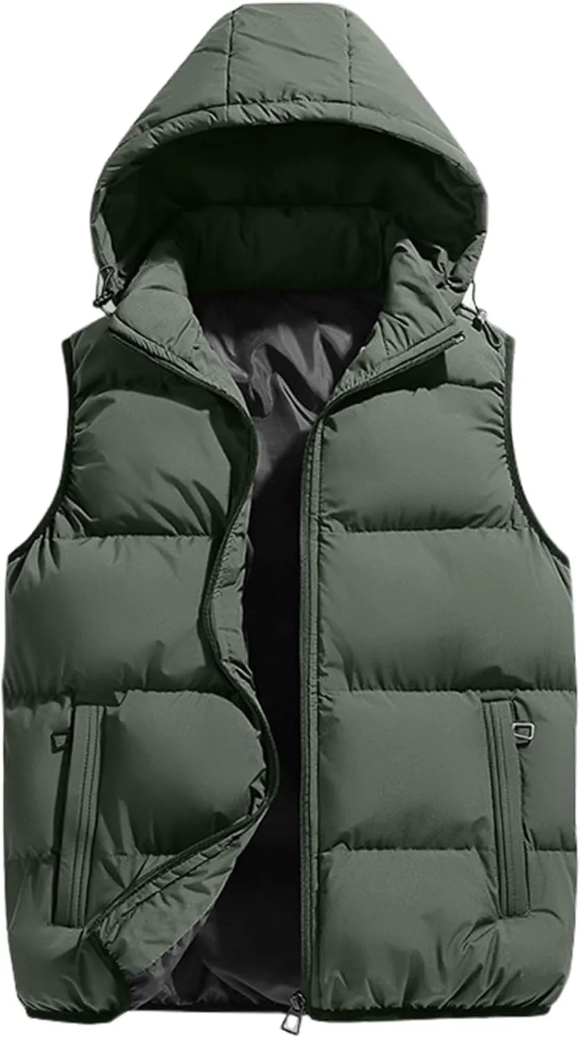 Gihuo Men's Hooded Puffer Vest Sleeveless Zip Up Padded Jackets Coat Lightweight Quilted Gilet with Pockets