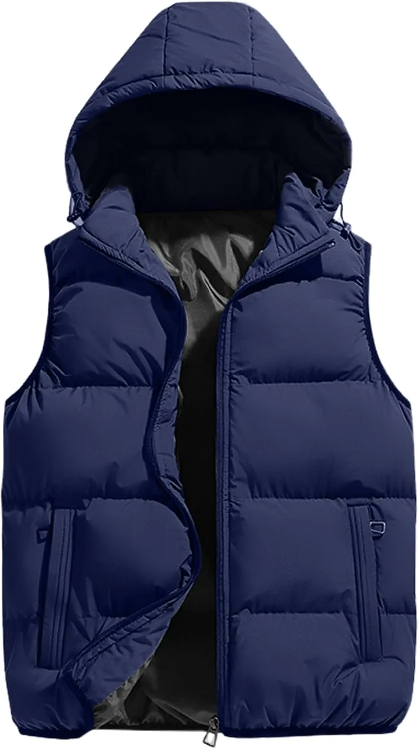 Gihuo Men's Hooded Puffer Vest Sleeveless Zip Up Padded Jackets Coat Lightweight Quilted Gilet with Pockets