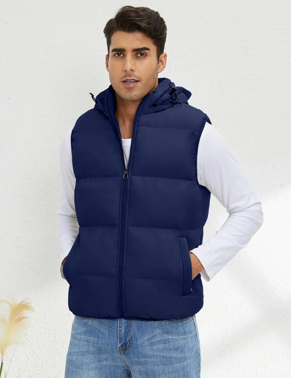 Gihuo Men's Hooded Puffer Vest Sleeveless Zip Up Padded Jackets Coat Lightweight Quilted Gilet with Pockets