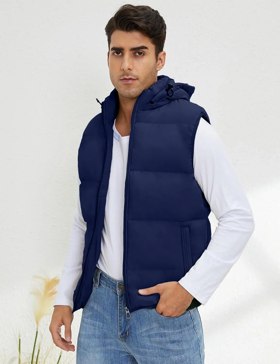 Gihuo Men's Hooded Puffer Vest Sleeveless Zip Up Padded Jackets Coat Lightweight Quilted Gilet with Pockets