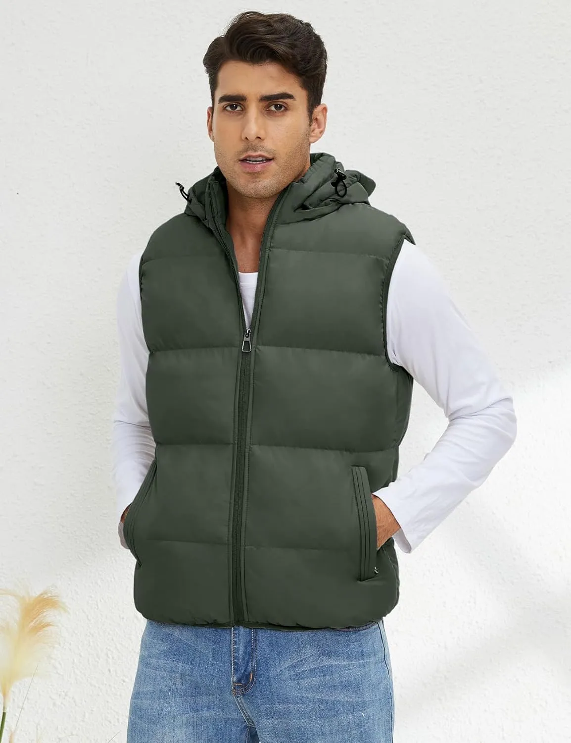 Gihuo Men's Hooded Puffer Vest Sleeveless Zip Up Padded Jackets Coat Lightweight Quilted Gilet with Pockets