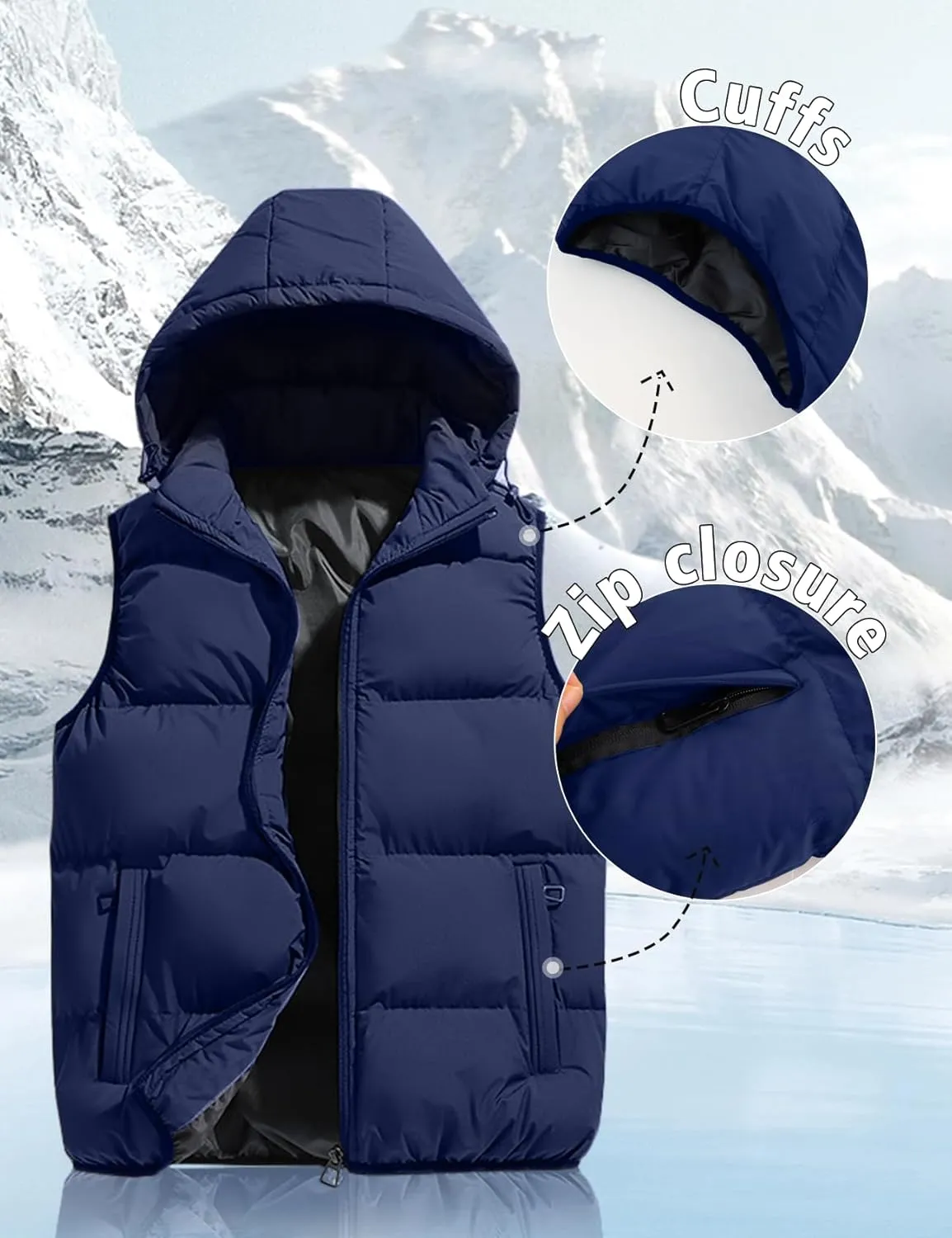 Gihuo Men's Hooded Puffer Vest Sleeveless Zip Up Padded Jackets Coat Lightweight Quilted Gilet with Pockets